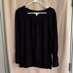 Style & Co. Black Scoop Neck Long Sleeve Top with Smocked Hem